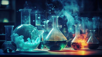 Lab theme with science and medical glass equipments, Background for theme of science and chemistry, vintage style