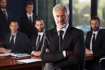 Businessman in Suit Standing in Front of Group of Men