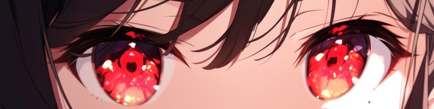 Anime girl dark, black hair, black face mask, glowing eyes on Craiyon