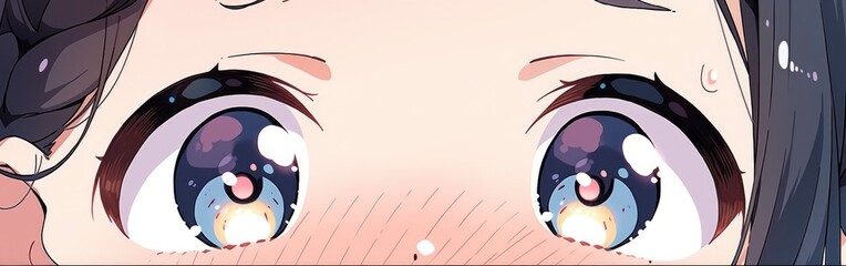 Kawaii Manga-Style Schoolgirl. Adorable Face with Big Expressive Eyes.