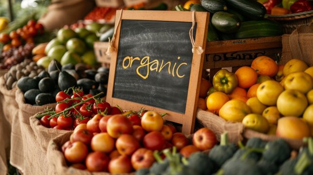 Organic food market with fruits and vegetables