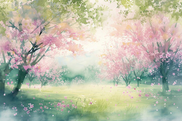 The pastel symphony of spring with this watercolor masterpiece