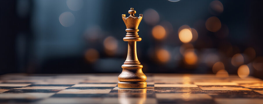 Strategic Chess Game with Queen Piece Dominating the Board