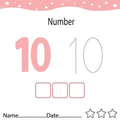 Tracing worksheet number 10 and write the words. Worksheet that is suitable for learning to write number  10