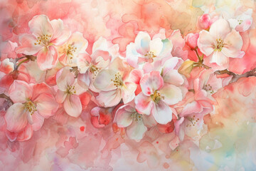 An enchanting watercolor drawing capturing the delicate beauty of spring flowers
