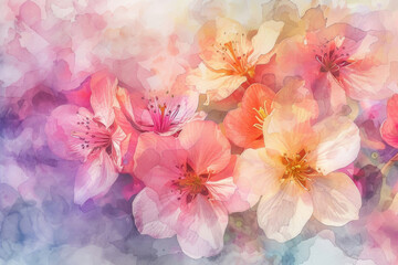 Fototapeta na wymiar An enchanting watercolor drawing capturing the delicate beauty of spring flowers