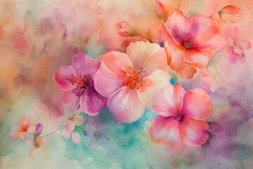 An enchanting watercolor drawing capturing the delicate beauty of spring flowers
