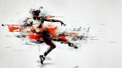 Abstract Mixed Art Image of a Black Female Athlete in Dynamic Motion, resembling Discus Throw