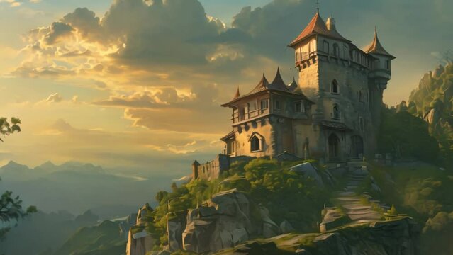 ancient palace on a mountain. 4k video animation