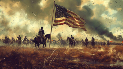 Vintage Civil War Scene, United States of America, Generative AI