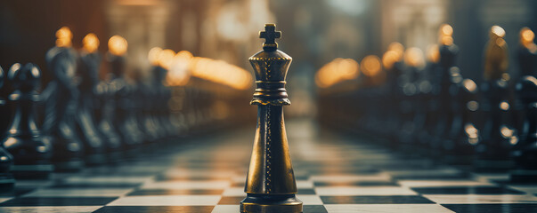 Strategic Focus: Lone Black King Dominates Chessboard in Close-Up