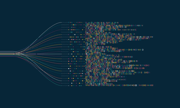 Big data visualization. Social network, financial analysis of complex databases. Data mining. Vector technology background. Information analytics concept.