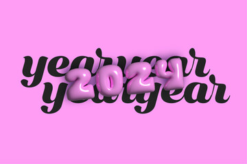 Cute cartoon banner 2024. Pink banner with letters with a 3D effect. Bright text 2024 in horizon shape. 3D text on the background of flat lettering elements
