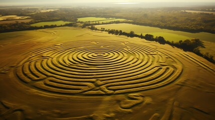 Fototapeta na wymiar Aerial view of abstract crop circles in a vast field