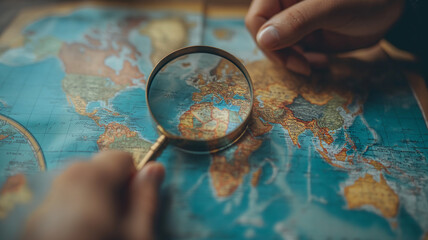 Conceptual, close up shots on compass and world map