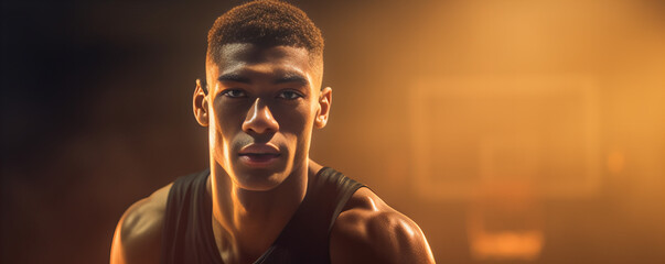 Fototapeta na wymiar Focused Athlete: Intense Portrait of a Basketball Player with a Blurred Background in High Resolution