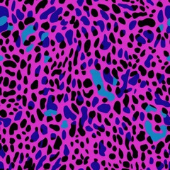 Obraz premium Electric Blue and Magenta Leopard Pattern. A dynamic leopard pattern with electric blue and magenta on a dark background.
