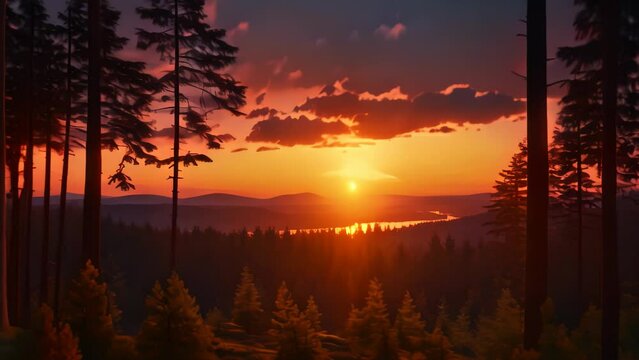 beautiful sunset over the forest. 4k video animation