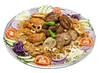 pilau rice with kebabs on transparent background
