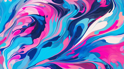 Energetic abstract visual of swirling paint with a lively mix of bold colors, resembling a psychedelic pattern.