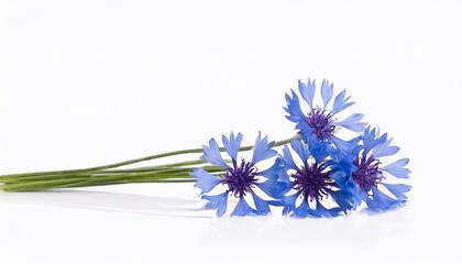 Blue cornflowers isolated on white background. Cornflower bouquet. - obrazy, fototapety, plakaty