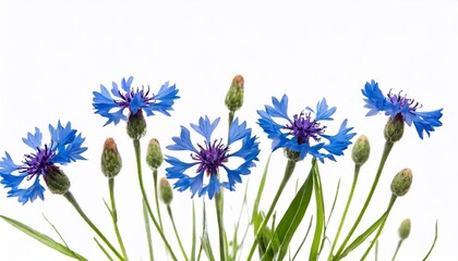 Blue cornflowers isolated on white background. Cornflowers.
