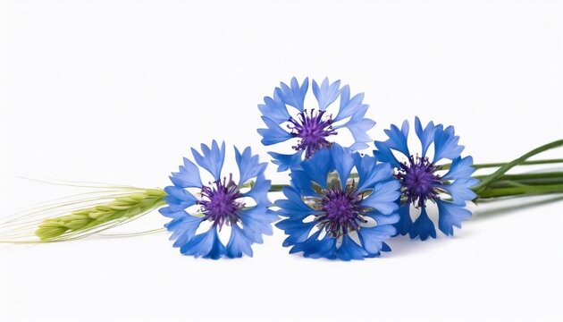 Blue cornflowers isolated on white background. Cornflower bouquet.