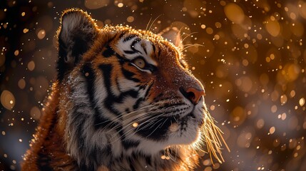 A majestic and imposing Siberian tiger expressing tenderness and kindness in its eyes. Magnificent Siberian tiger in a complexity of wild nature beauty. Amazing animal tenderness.