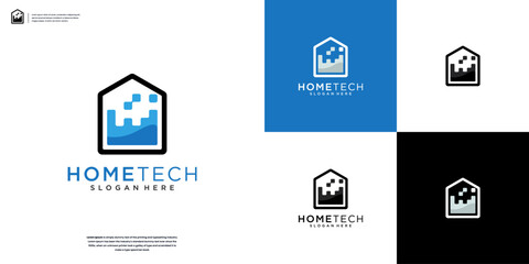 Home tech digital logo design vector