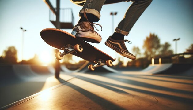 a skateboarder performing a trick at a skatepark