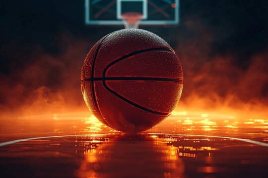 Competitive basketball game achieves success under a bright orange spotlight