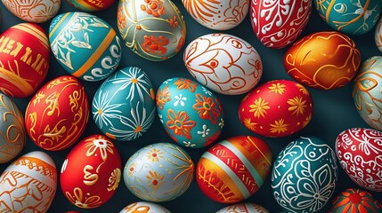 Fototapeta na wymiar Easter Eggs with seamless ornament pattern