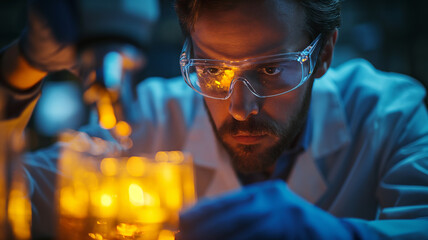 Close-up of a chemist performing an experiment in the laboratory