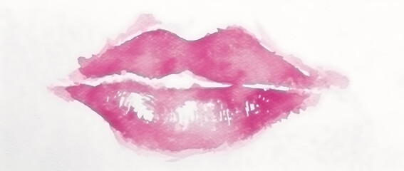 pink kiss mark lips on white background,water color