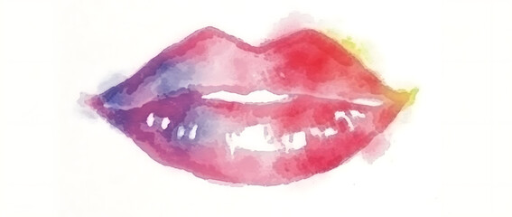 pink kiss mark lips on white background,water color