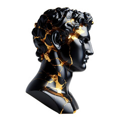 PNG Greek Sculpture Black and Gold, Head of David sculpture transparent BG