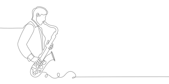 recommend clip art: Jazzman playing saxophone one line art vector illustration