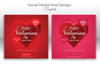 Vector set of valentines day heart shapes sale banner social media post design template