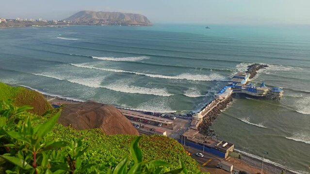Beautiful Pacific Ocean coast in Miraflores city area in Lima, Peru.