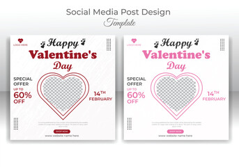 Set of valentine day promotional discount sale social media post template