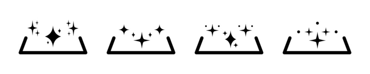 Set of clean surface vector icons. Cleanliness, sparkle and shiny surface. Clean symbol.
