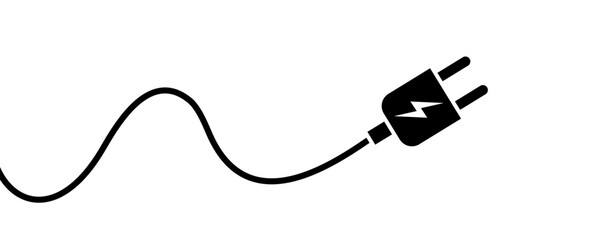 Electric plug vector icon. Black electrical cord or cable. Electric power. Vector 10 EPS. - obrazy, fototapety, plakaty