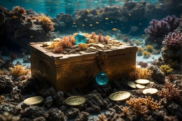 Beneath the Ocean Depths - A Treasure Chest of Precious Stones, Gold, and Marine Wonders