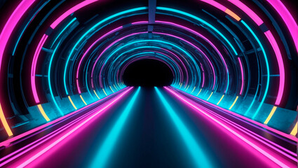 round tunnel with neon lighting
