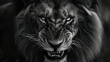 "Intense Lion Gaze in Black and White"
"Detailed monochromatic close-up of a lion with a fierce and intense gaze."