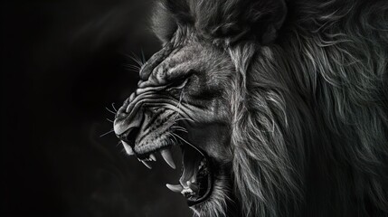 "Majestic Lion Roaring in Monochrome"
"Powerful close-up of a roaring lion in black and white, showcasing its wild nature."