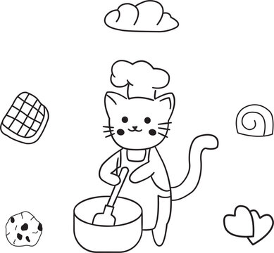 logo cat cooking , Illustration of cute cat