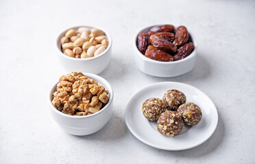 Dates and nuts raw healthy balls in a plate