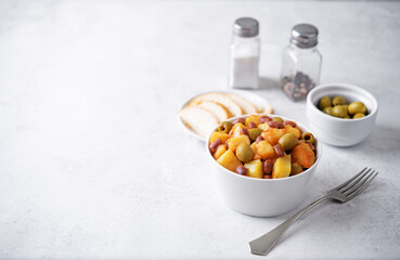 Puerto Rican traditional potato red kidney bean stew in a bowl