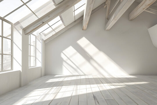 empty white attic room with sunlight
